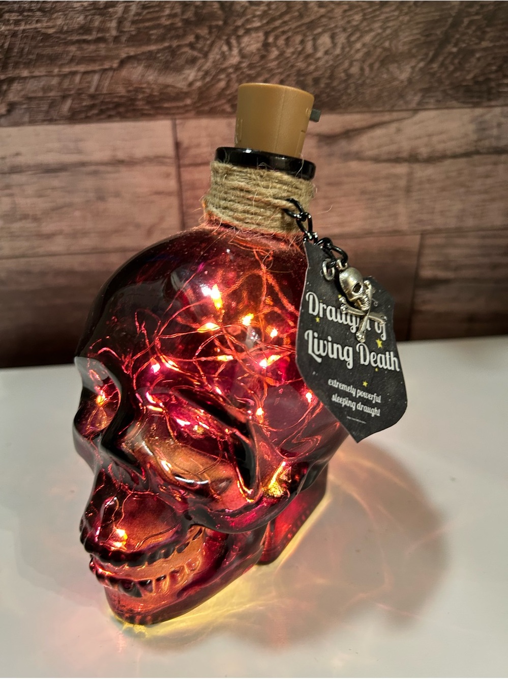 Glass Skull Decor with Fairy Lights
